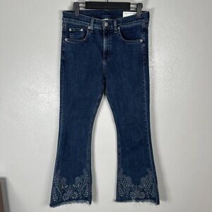 Rag & Bone Womens Jeans Size‎ 27 10 Inch Crop Flare Blue Indigo Embroidered Hem